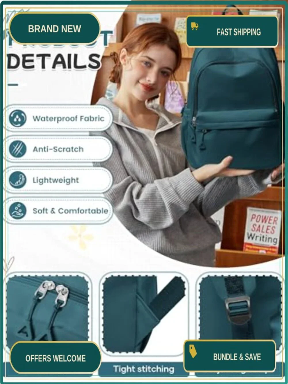 School Backpack 24L Nylon Laptop Daypack Teens
